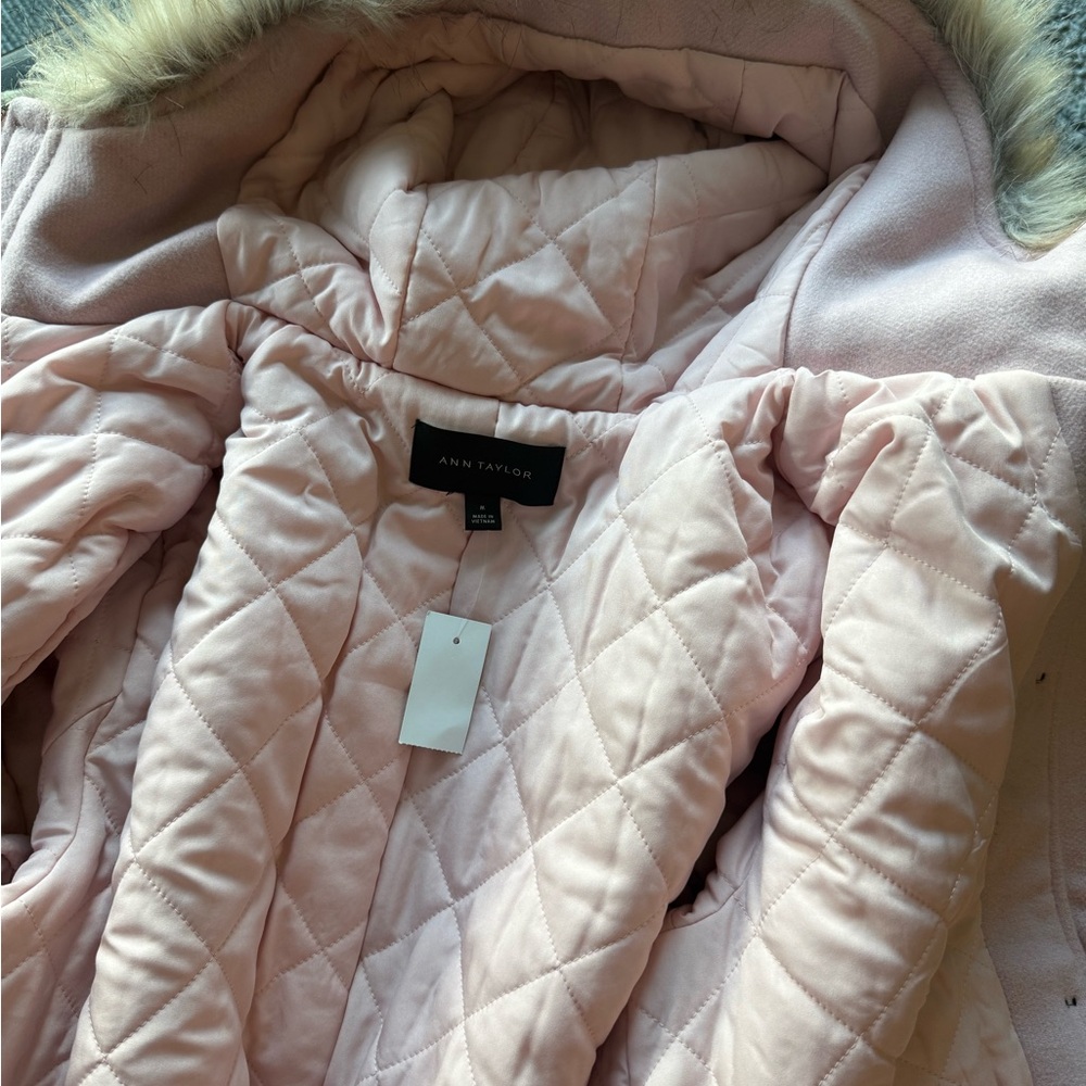 ANN TAYLOR Blush Pink Women's Wool Blend Jacket with Fur Trim (NWT) - Picture 4 of 4